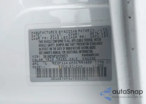 2018 Nissan Sentra S z USA, uszkodzony, nr VIN 3N1AB7AP3JY235571